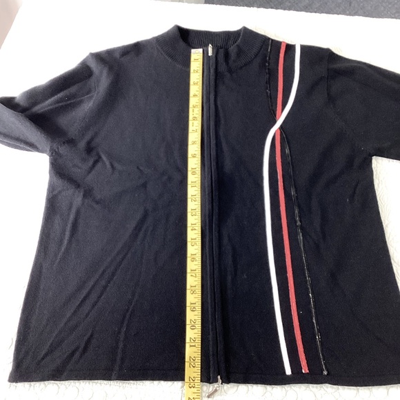 Vintage Jenny Retro Full Zip Sweater Women’s Size Large Black w/Red White Stripe - Picture 8 of 11